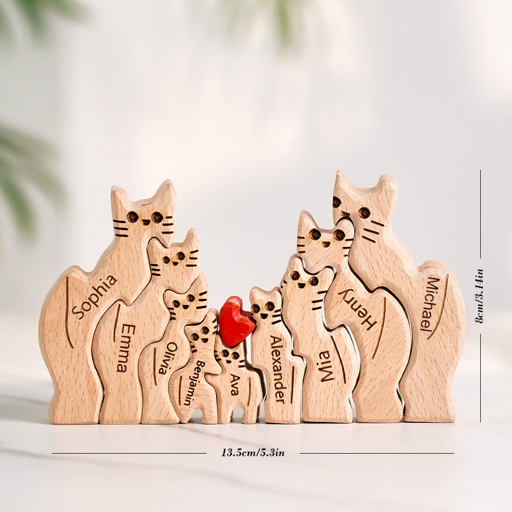 Wooden Cats Family Custom Names Puzzle Home Decor Gifts