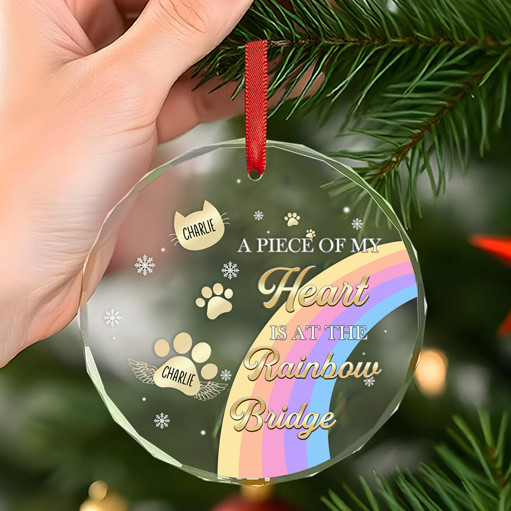 Personalized Memorial Ornament A Piece Of My Heart Is At The Rainbow Bridge Sympathy Gift for Pet Lovers