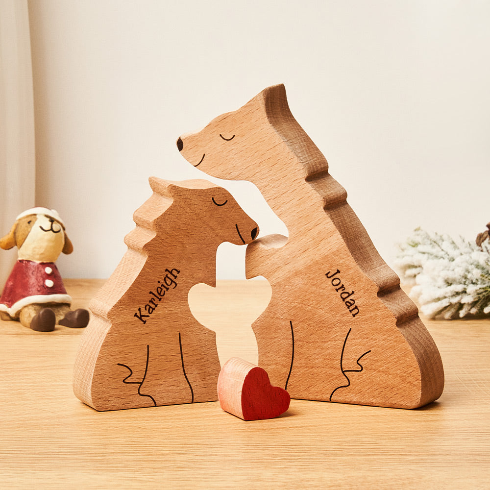 Custom Names Wooden Wolf Family Puzzle Home Decor Christmas Gifts