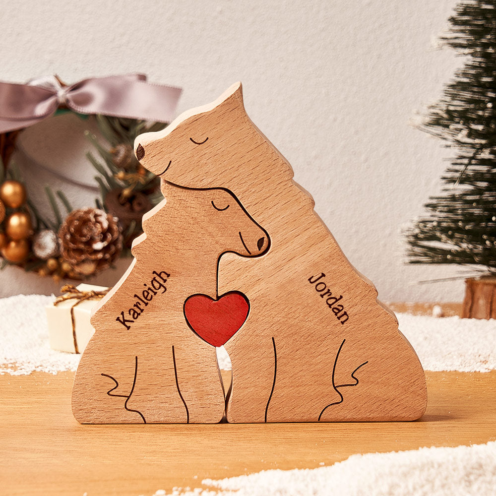 Custom Names Wooden Wolf Family Puzzle Home Decor Christmas Gifts