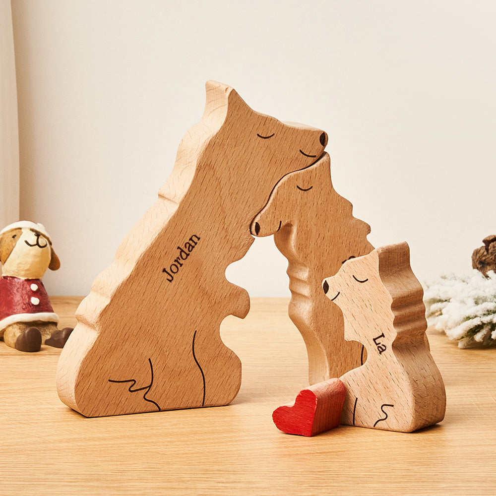 Custom Names Wooden Wolf Family Puzzle Home Decor Christmas Gifts