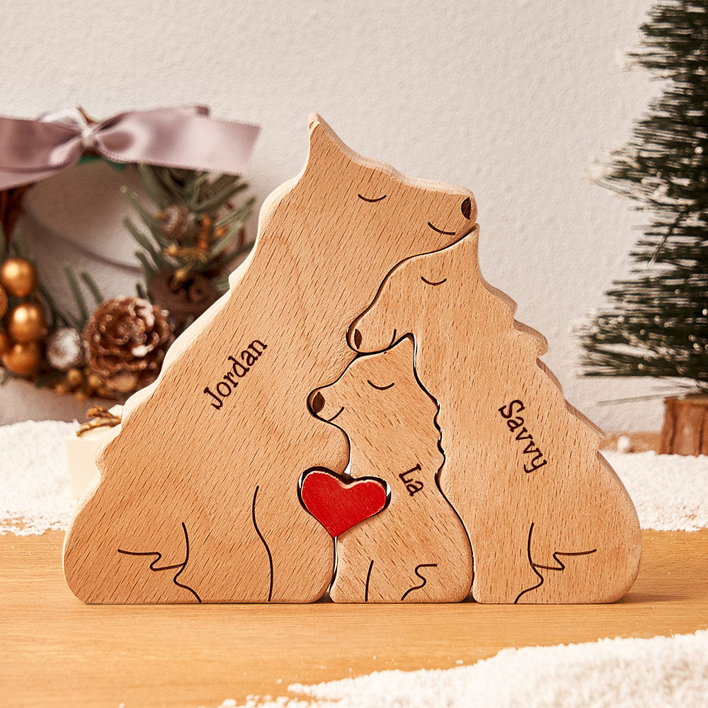 Custom Names Wooden Wolf Family Puzzle Home Decor Christmas Gifts