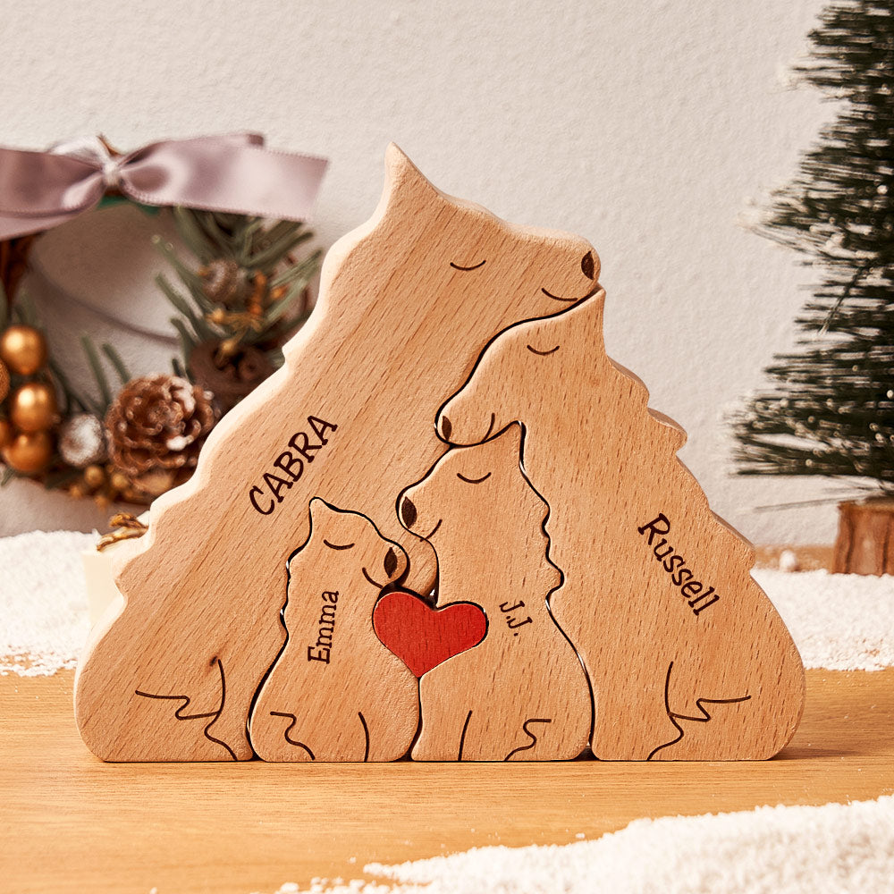 Custom Names Wooden Wolf Family Puzzle Home Decor Christmas Gifts