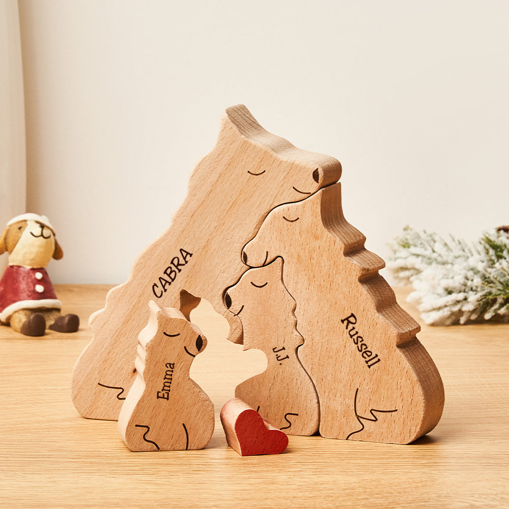 Custom Names Wooden Wolf Family Puzzle Home Decor Christmas Gifts