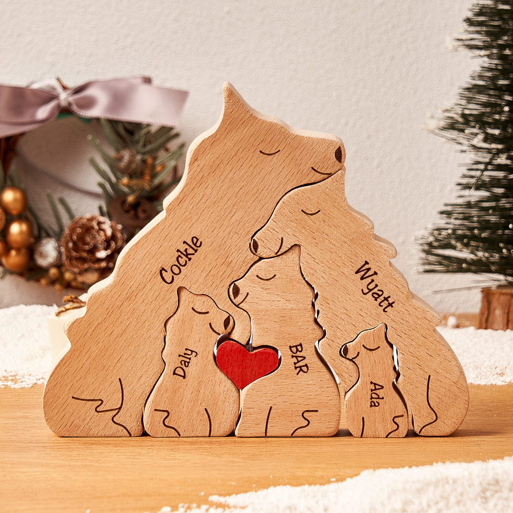 Custom Names Wooden Wolf Family Puzzle Home Decor Christmas Gifts