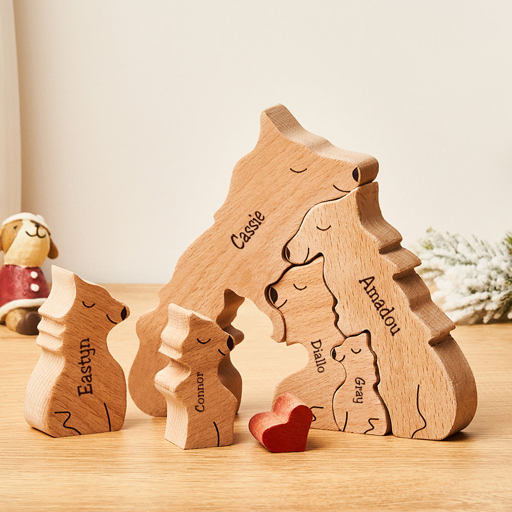 Custom Names Wooden Wolf Family Puzzle Home Decor Christmas Gifts