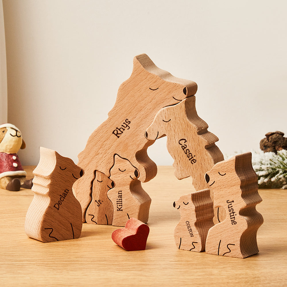 Custom Names Wooden Wolf Family Puzzle Home Decor Christmas Gifts