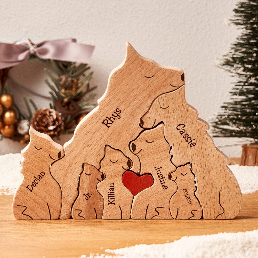 Custom Names Wooden Wolf Family Puzzle Home Decor Christmas Gifts