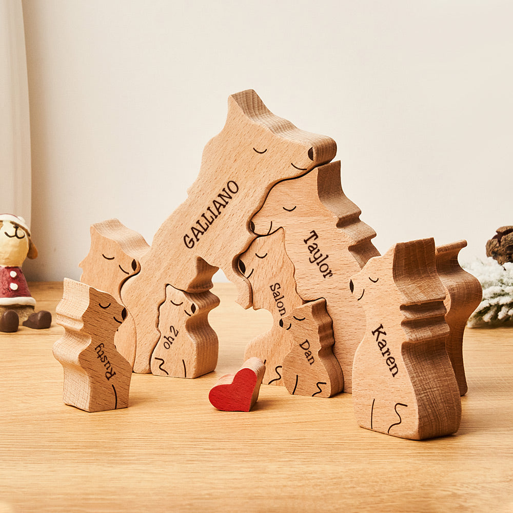 Custom Names Wooden Wolf Family Puzzle Home Decor Christmas Gifts