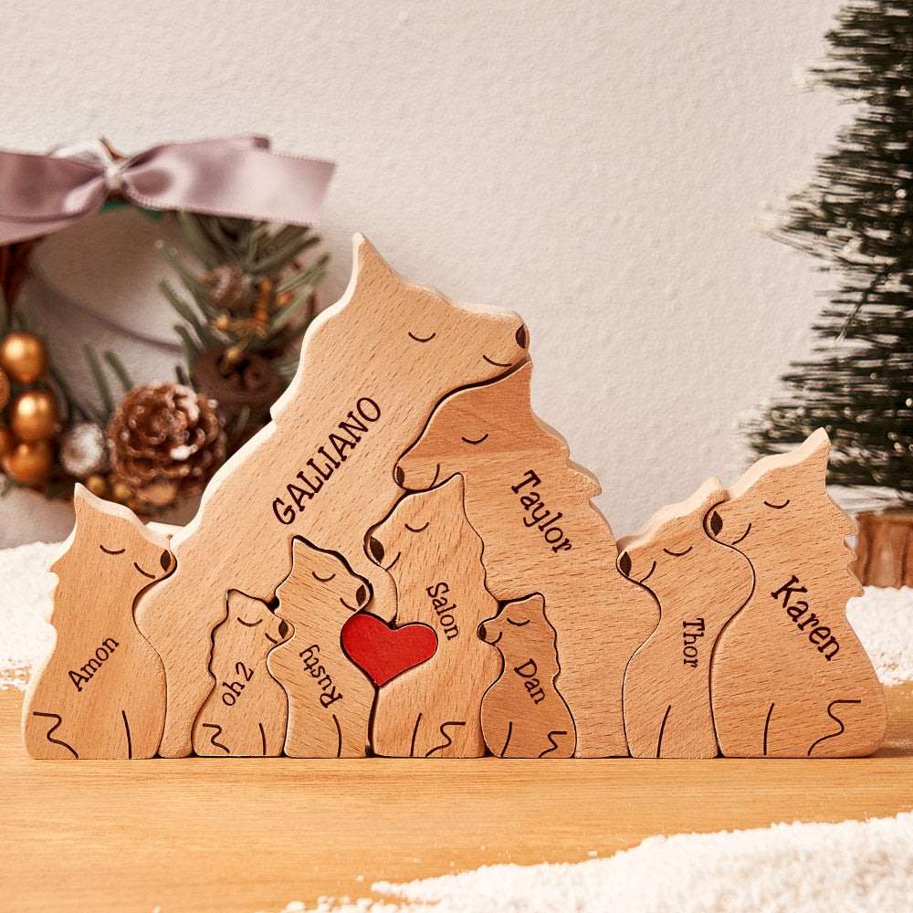 Custom Names Wooden Wolf Family Puzzle Home Decor Christmas Gifts