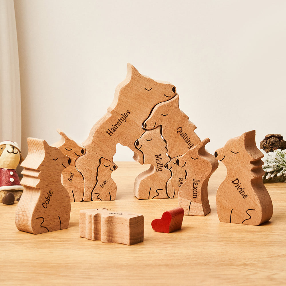 Custom Names Wooden Wolf Family Puzzle Home Decor Christmas Gifts