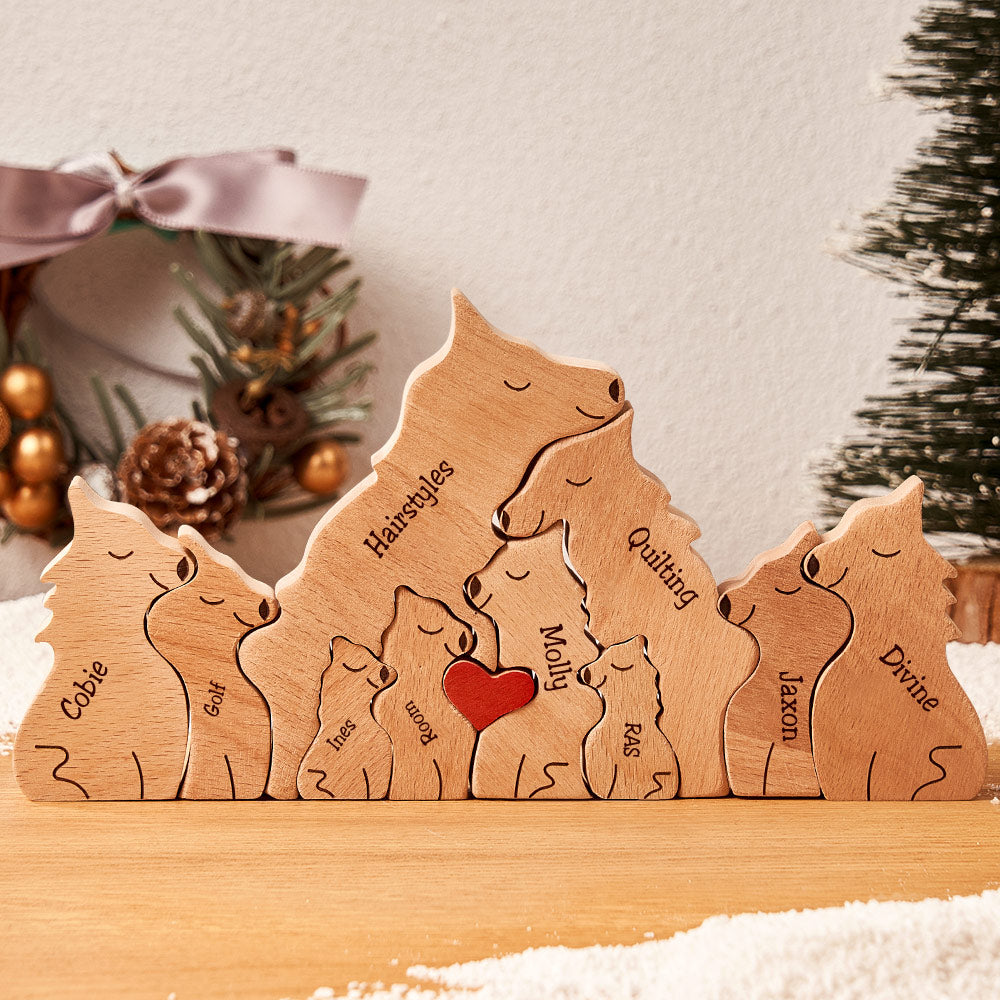 Custom Names Wooden Wolf Family Puzzle Home Decor Christmas Gifts