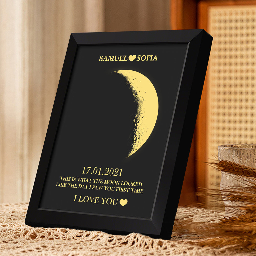 Custom Moon Phase Frame Wood Lunar Print Art Frame Personalized Birthday Moon Phases Photo Frame