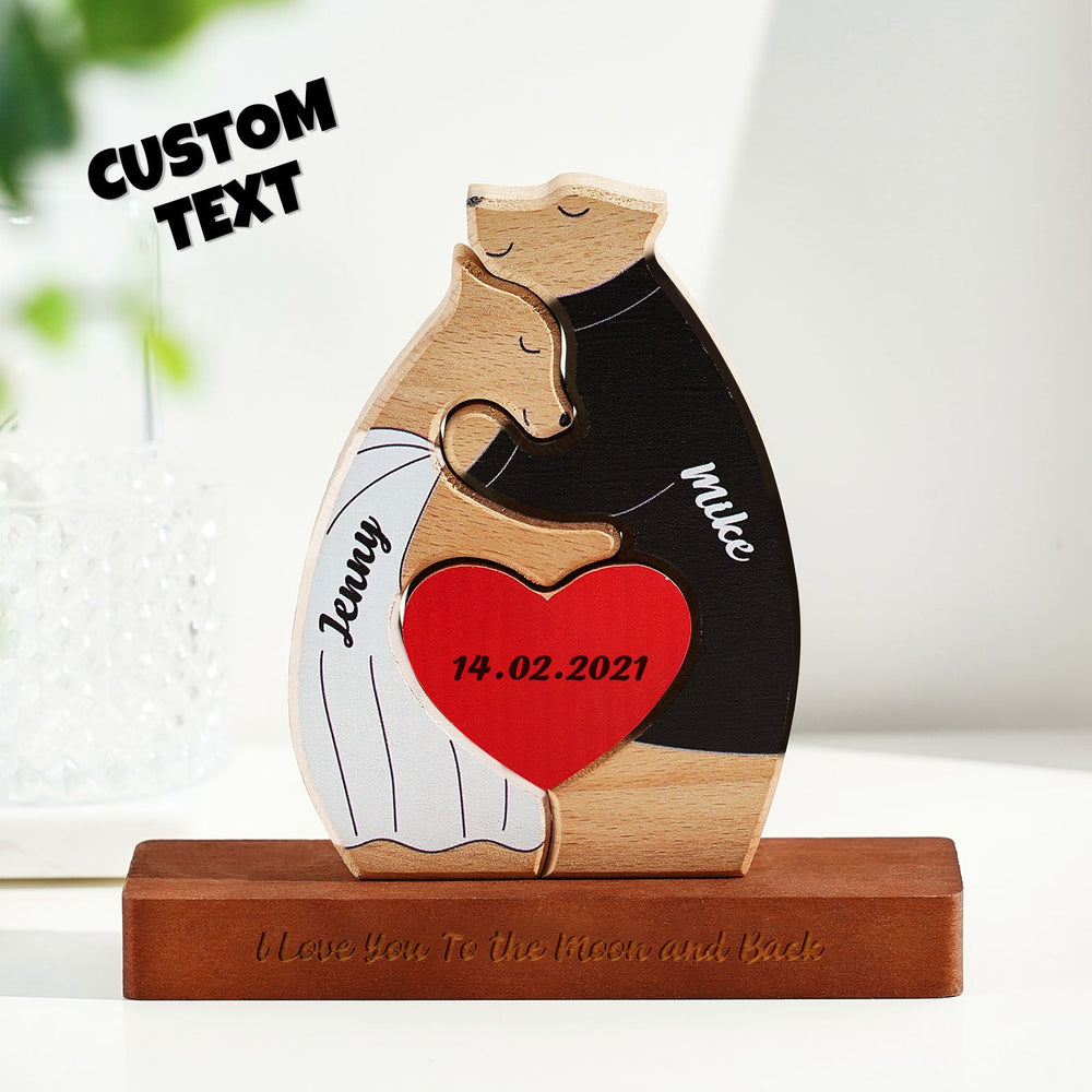 Custom Name Wooden Couple Bear with Personalized Date Blocks Love Gifts for Her