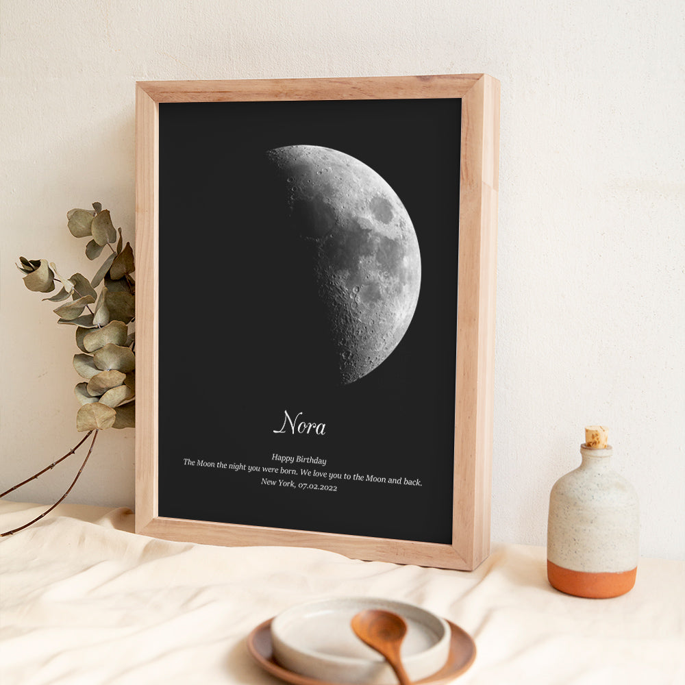 Custom Moon Phase Wooden Frame with Personalized Name and Text