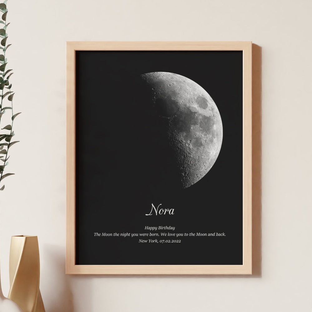 Custom Moon Phase Wooden Frame with Personalized Name and Text