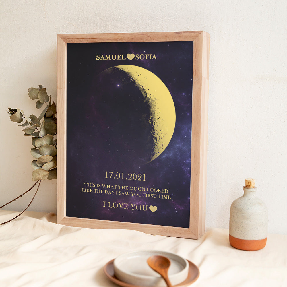 Custom Moon Phase Gold Print Frame Gifts for Birthday and Anniversary