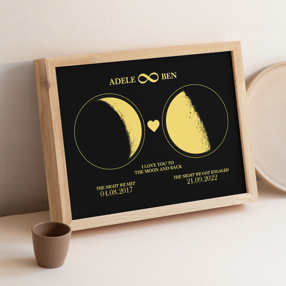 Custom Moon Phase Custom Couple Art Frame 2 Moon Phases Design