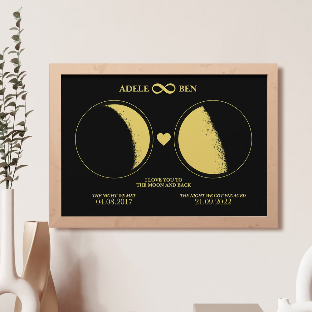 Custom Moon Phase Custom Couple Art Frame 2 Moon Phases Design