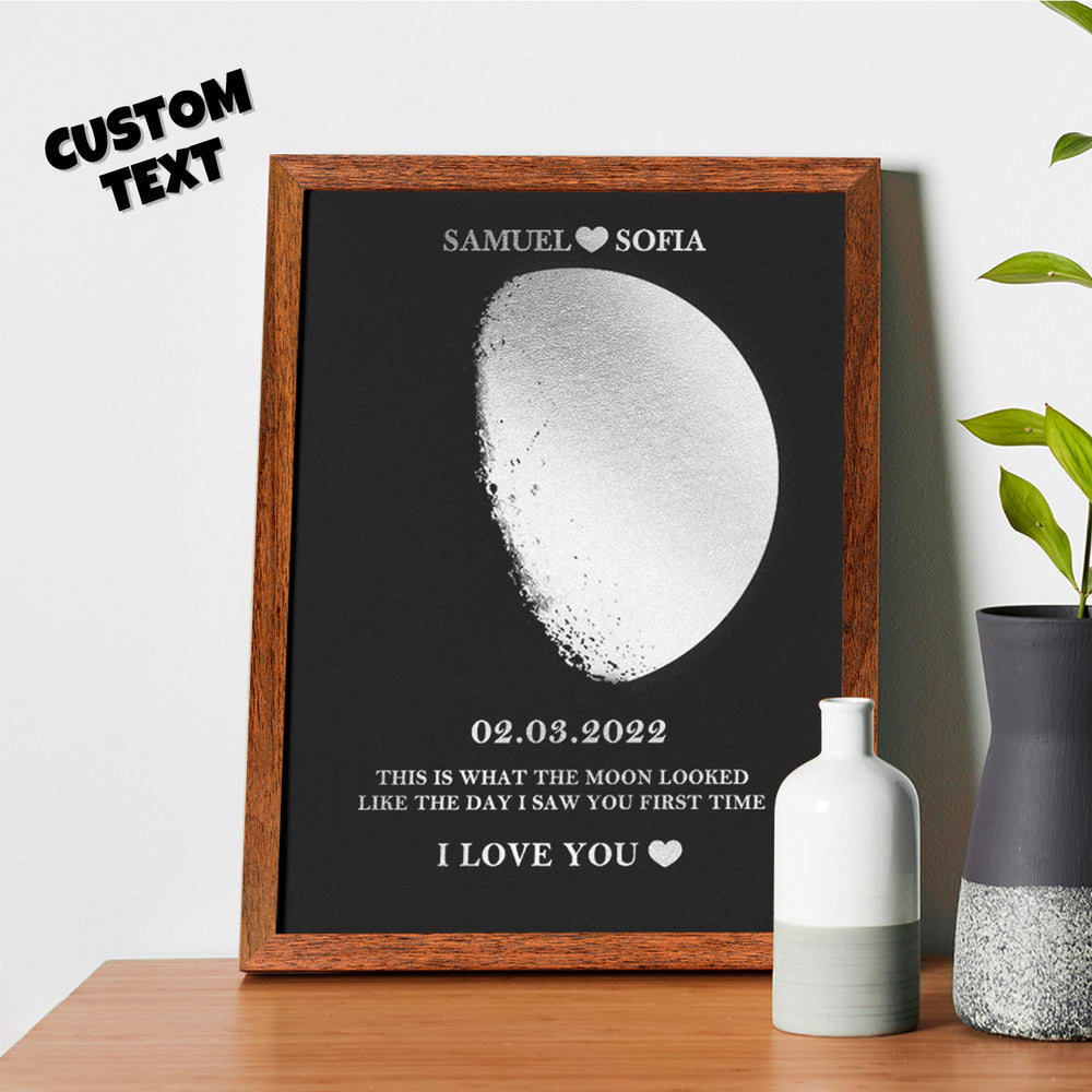 Custom Moon Phase Foil Print Wooden Frame Personalized Name and Text Family Gift