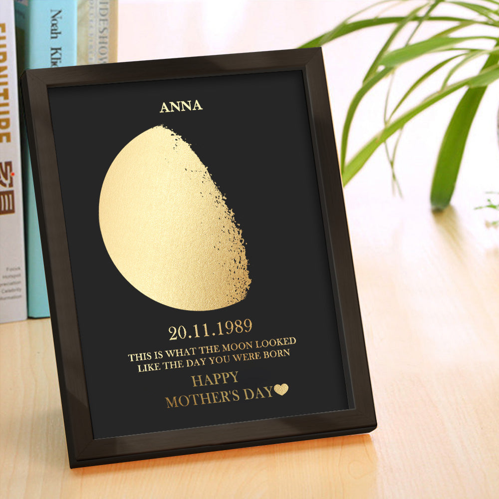 Custom Gold Foil Print Moon Phase and Names Wooden Frame with Your Text Custom Mother's Day Art Frame Best Gift for Mom