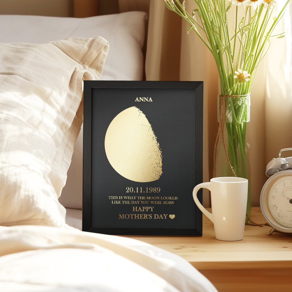 Custom Gold Foil Print Moon Phase and Names Wooden Frame with Your Text Custom Mother's Day Art Frame Best Gift for Mom