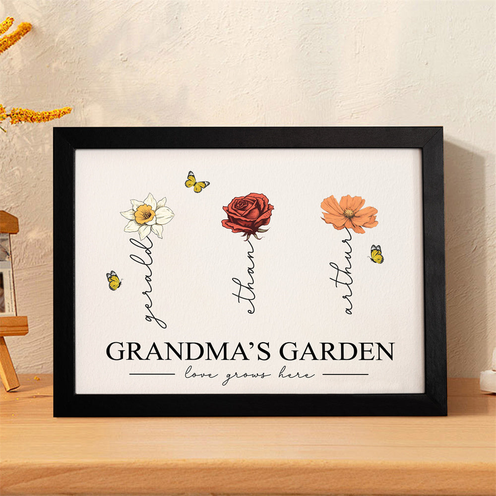 Custom Birth Month Flowers Garden With Grandkids Names Love Grows Here Personalized Wooden Photo Frame Mother's Day Gift