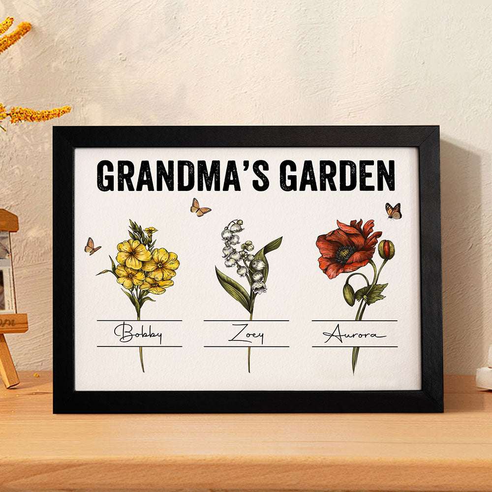 Custom Birth Month Flowers Garden With Grandkids Names Personalized Wooden Photo Frame Grandma's Garden Mother's Day Gifts