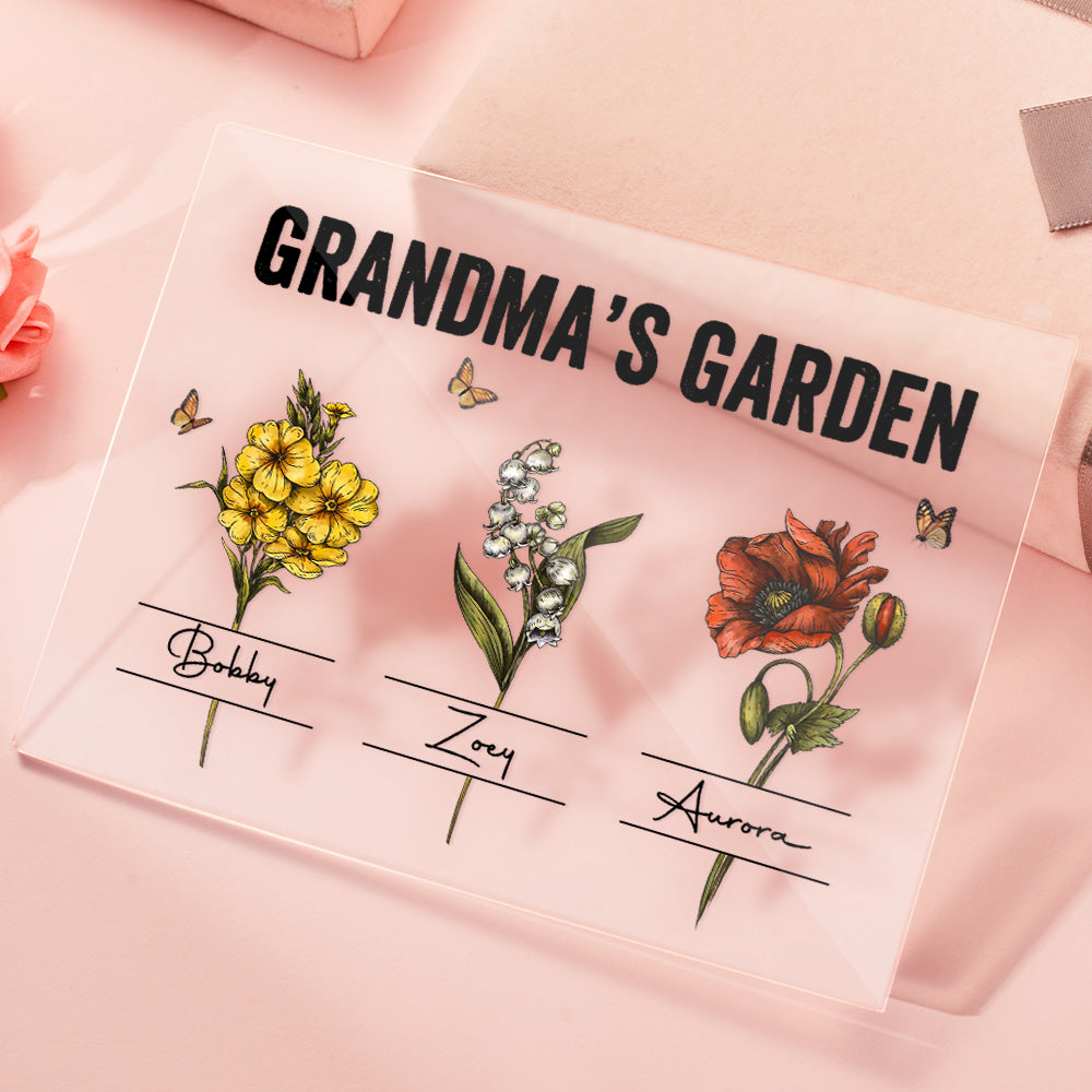 Custom Birth Flower Acrylic Plaque Grandma's Garden Love Gift