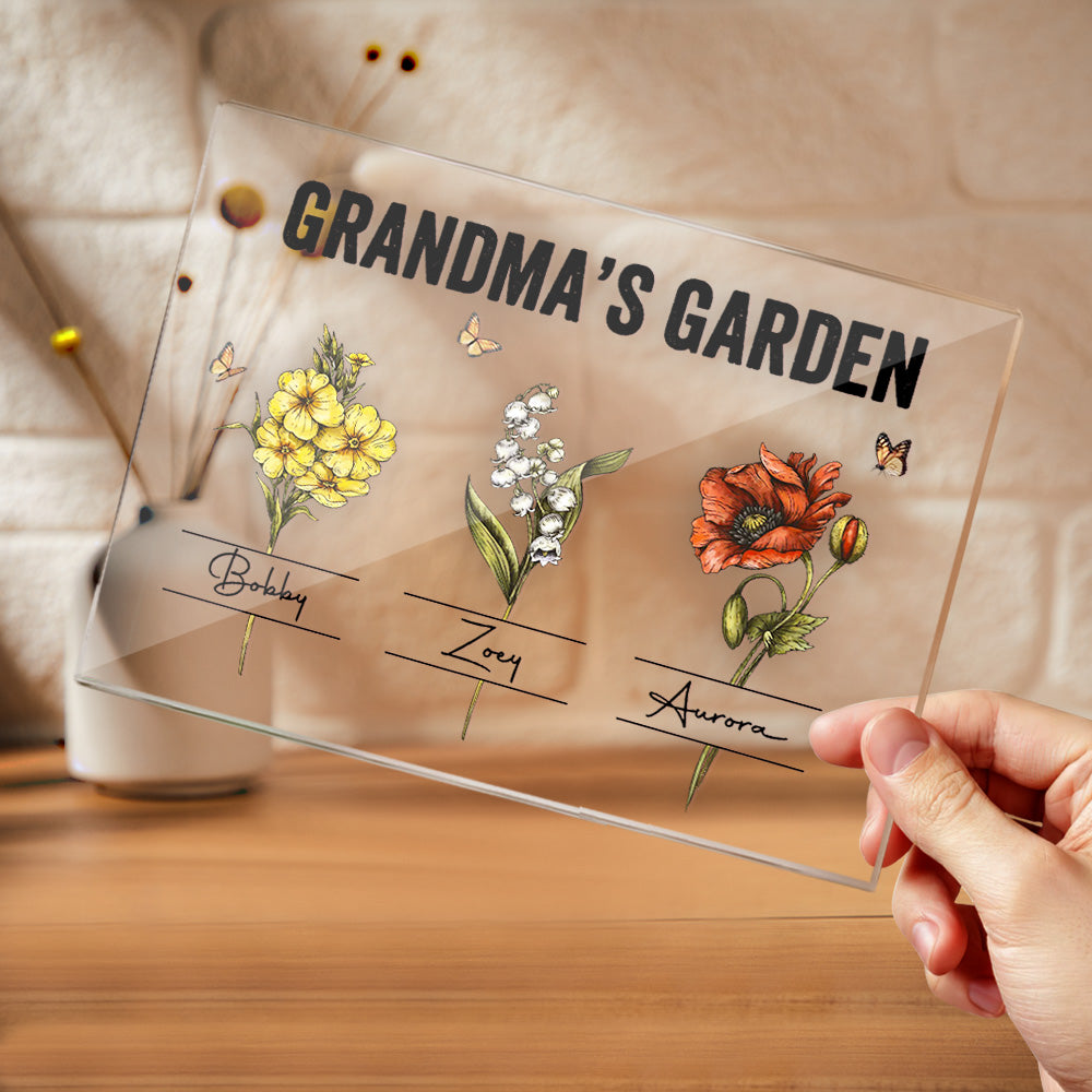 Custom Birth Flower Acrylic Plaque Grandma's Garden Love Gift