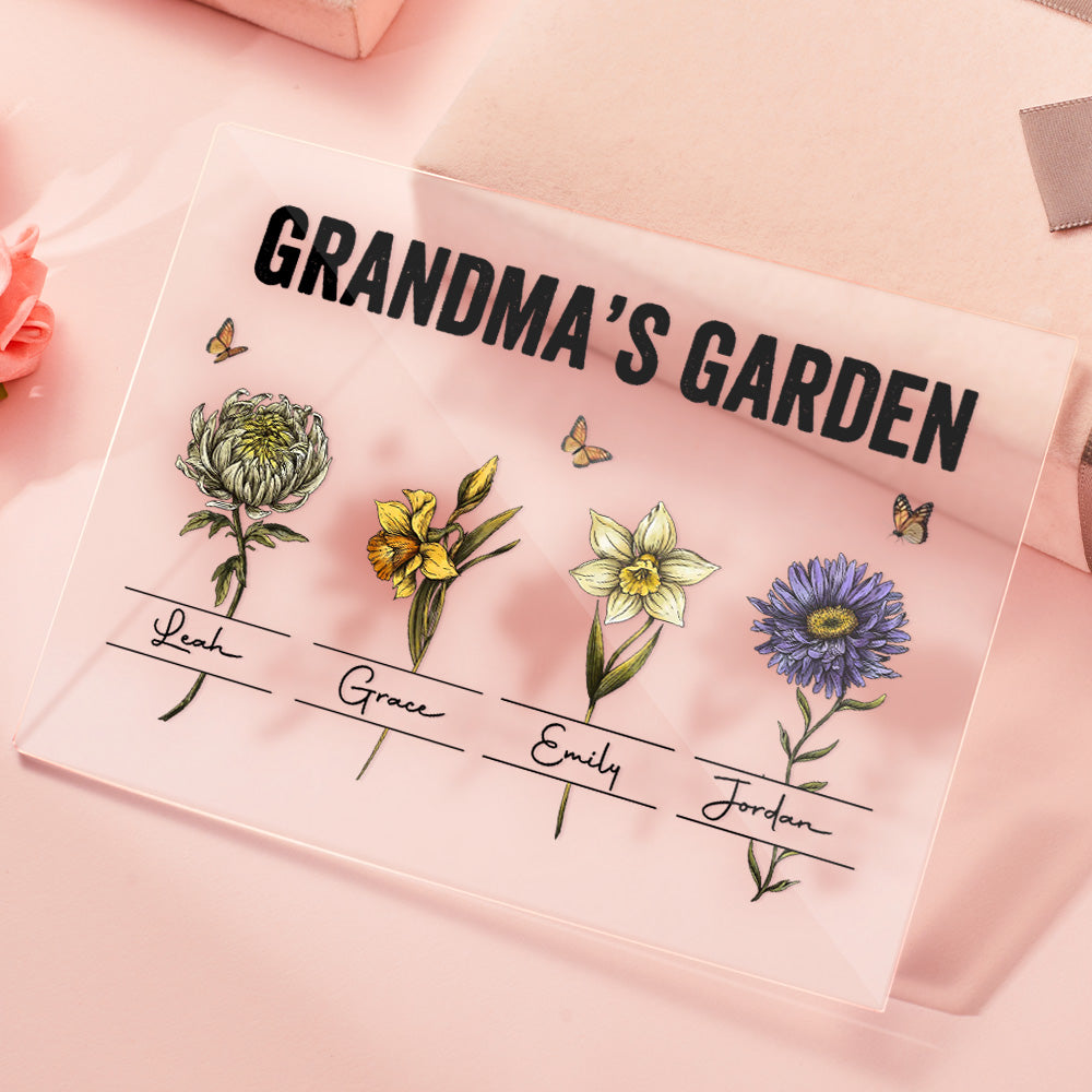 Custom Birth Flower Acrylic Plaque Grandma's Garden Love Gift