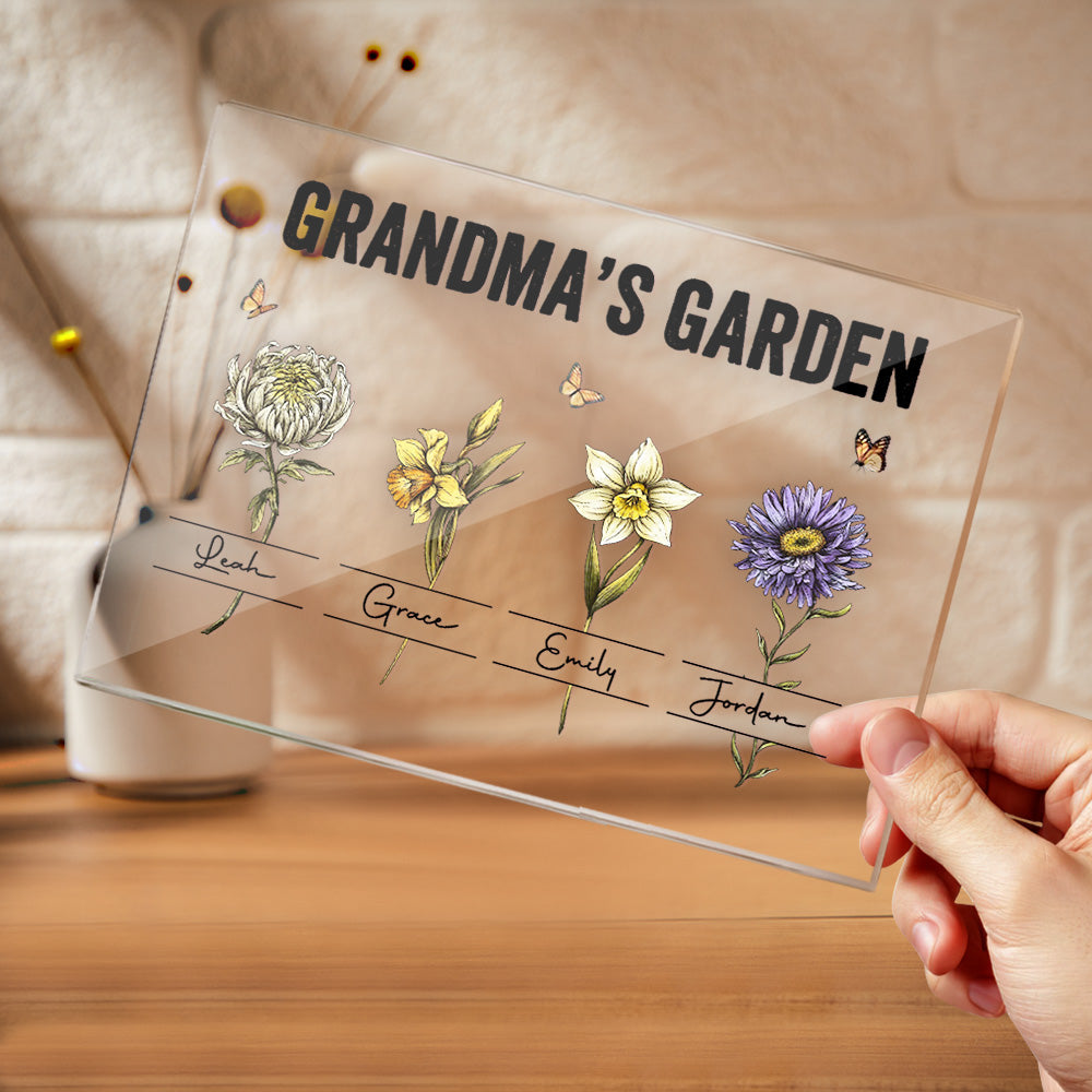 Custom Birth Flower Acrylic Plaque Grandma's Garden Love Gift