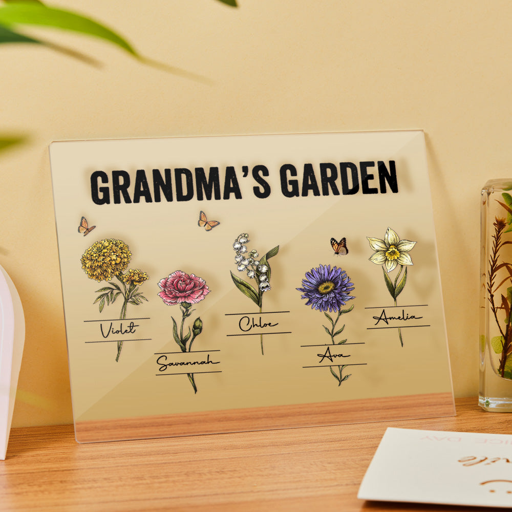 Custom Birth Flower Acrylic Plaque Grandma's Garden Love Gift