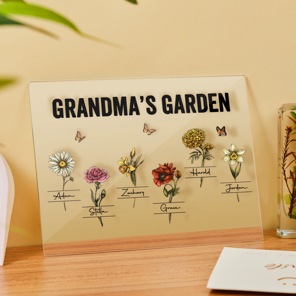 Custom Birth Flower Acrylic Plaque Grandma's Garden Love Gift