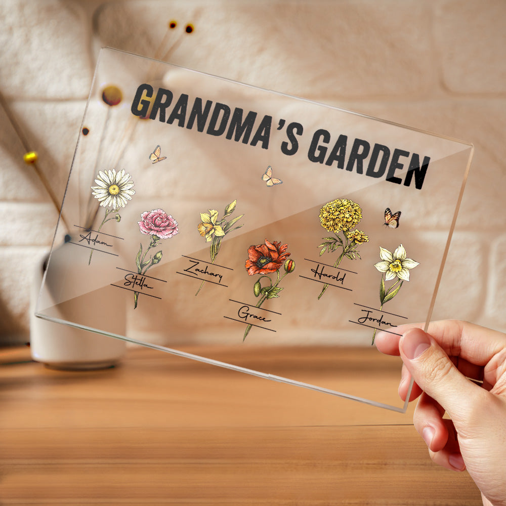 Custom Birth Flower Acrylic Plaque Grandma's Garden Love Gift