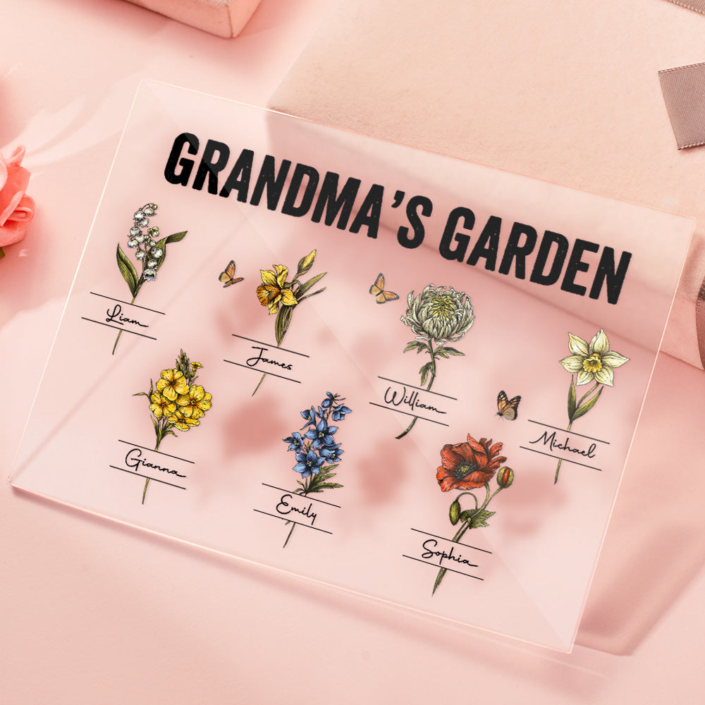 Custom Birth Flower Acrylic Plaque Grandma's Garden Love Gift