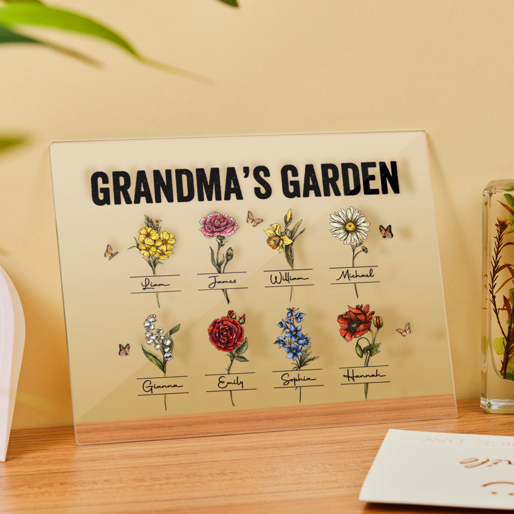 Custom Birth Flower Acrylic Plaque Grandma's Garden Love Gift