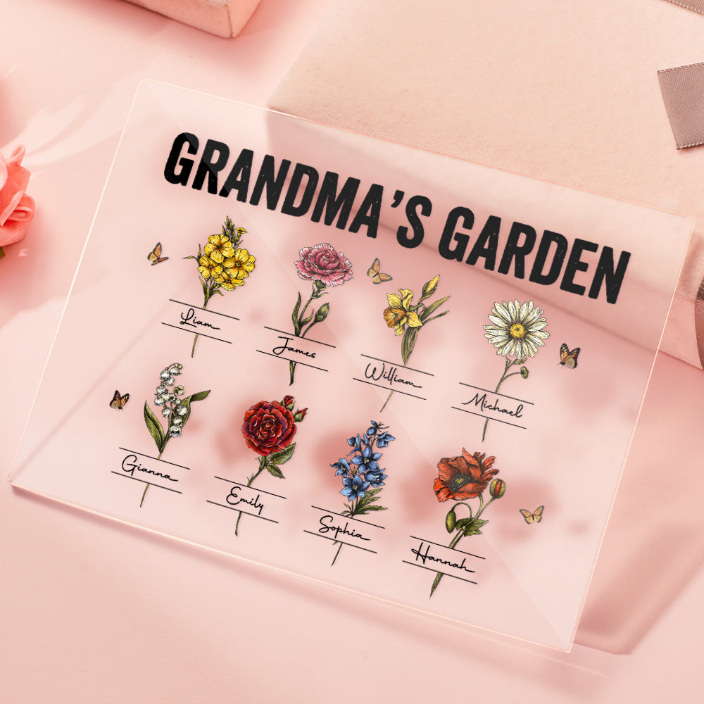 Custom Birth Flower Acrylic Plaque Grandma's Garden Love Gift