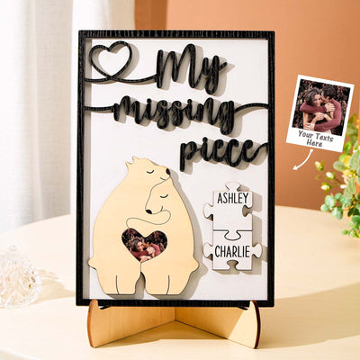 My Missing Piece Personalized Photo and Name Bear Couple 2 Layered Wood Plaque - mysiliconefoodbag