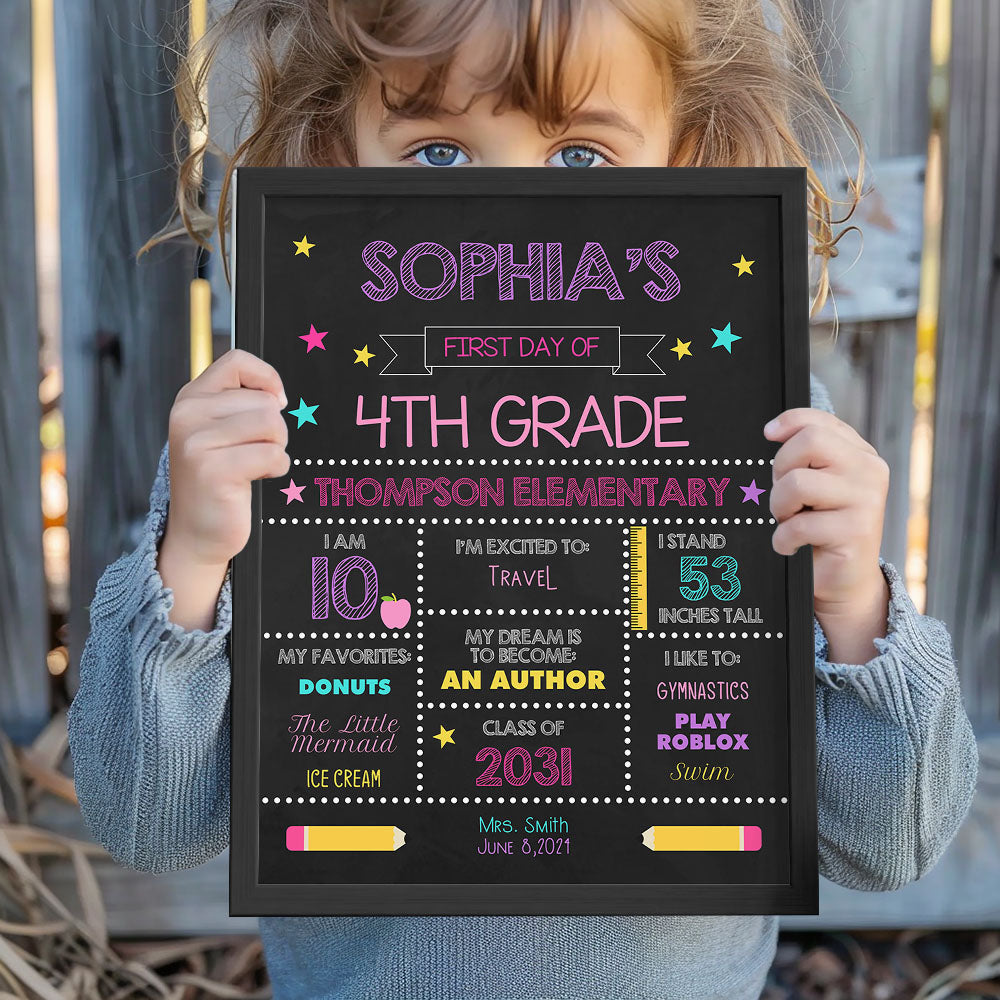 Personalized Back to School Sign First Day of School Sign Gift for Kids