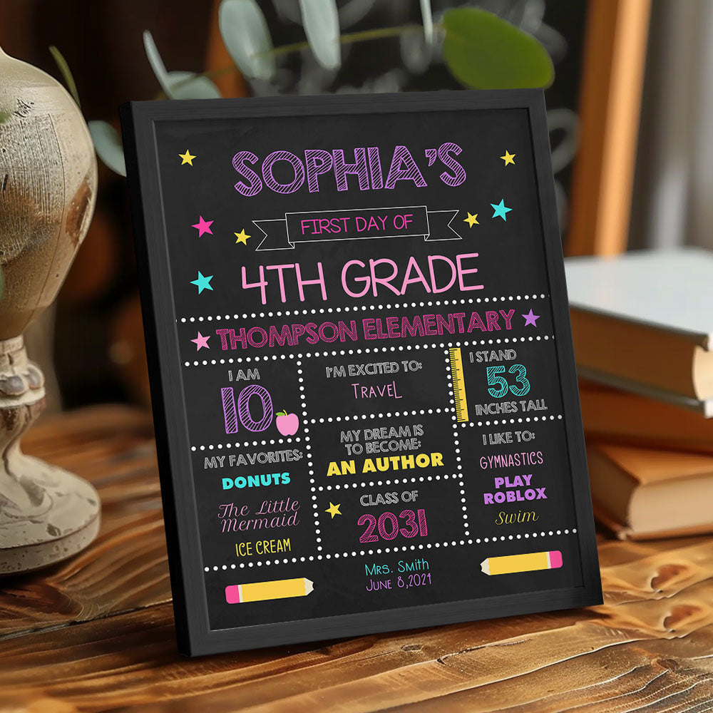 Personalized Back to School Sign First Day of School Sign Gift for Kids