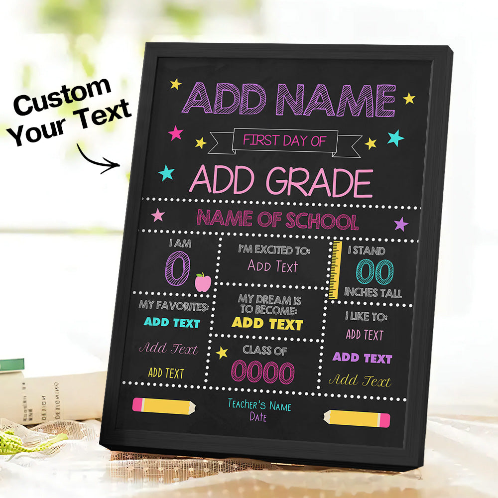 Personalized Back to School Sign First Day of School Sign Gift for Kids