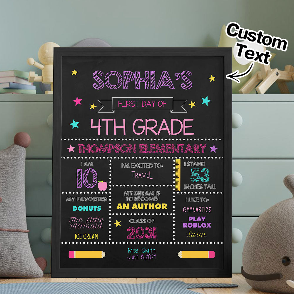 Personalized Back to School Sign First Day of School Sign Gift for Kids