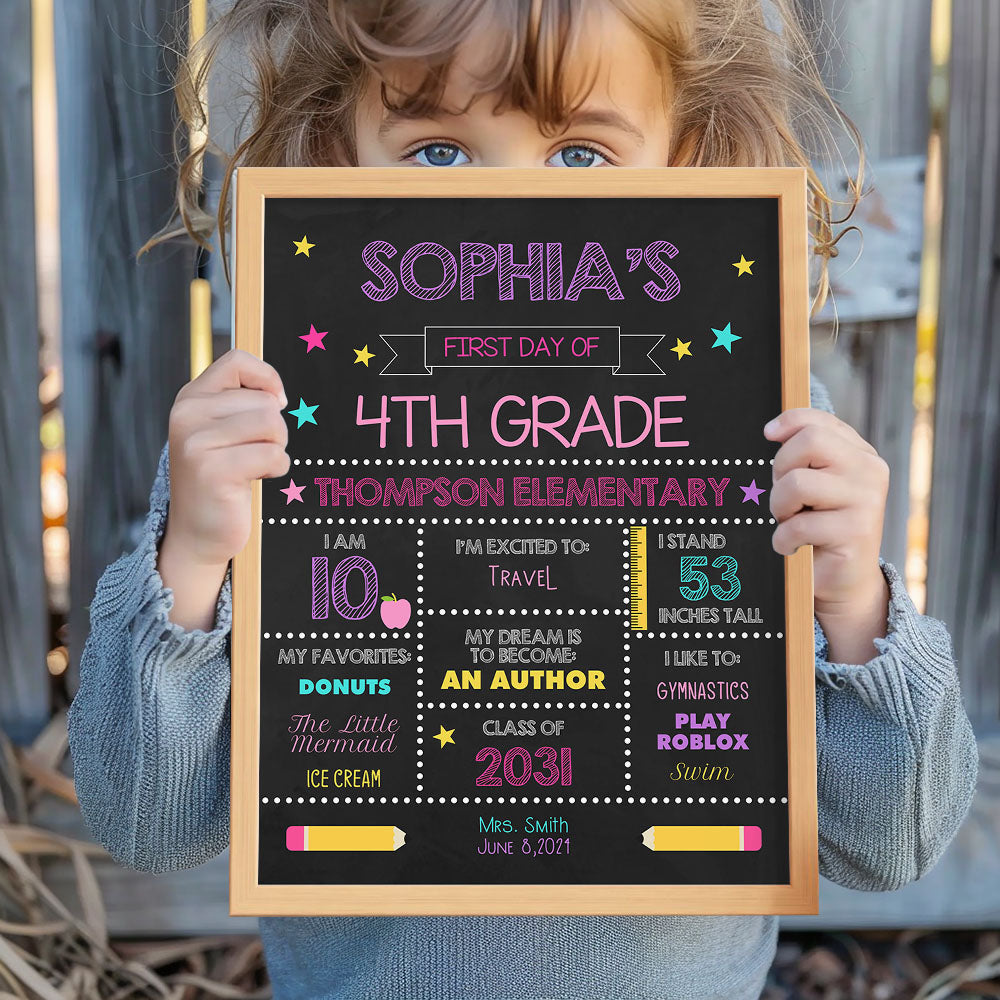 Personalized Back to School Sign First Day of School Sign Gift for Kids