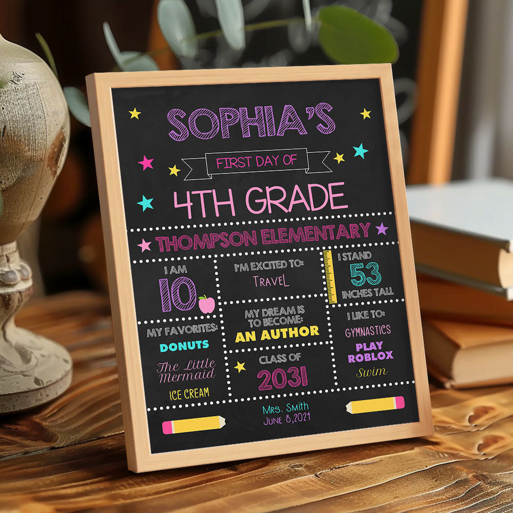 Personalized Back to School Sign First Day of School Sign Gift for Kids