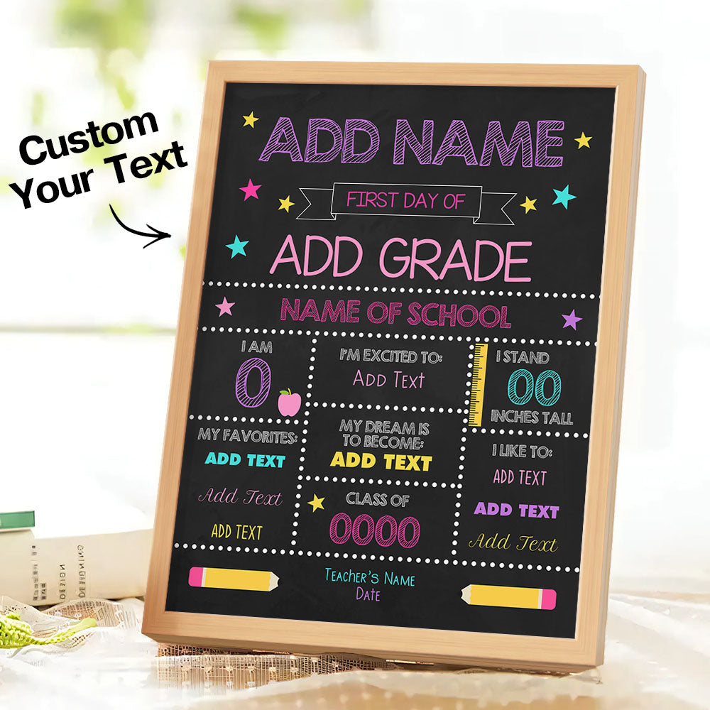 Personalized Back to School Sign First Day of School Sign Gift for Kids