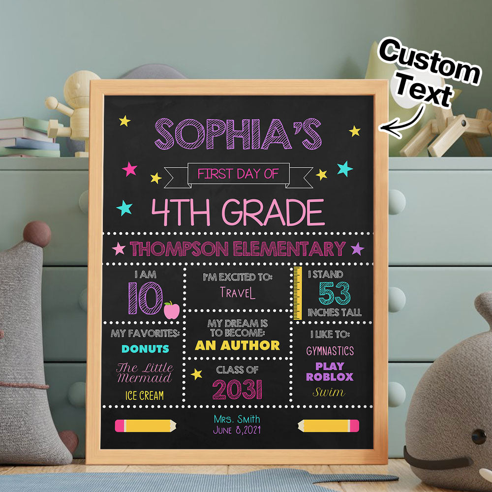 Personalized Back to School Sign First Day of School Sign Gift for Kids