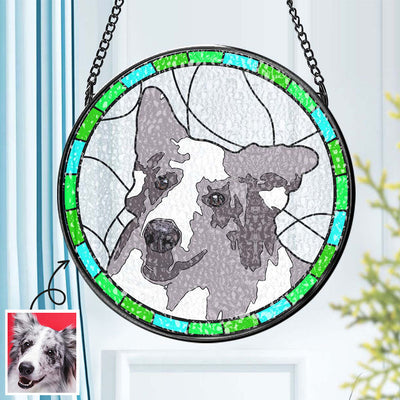 Custom Stained Glass Pet Portrait Suncatcher | Memorial Gift for Pet Owners