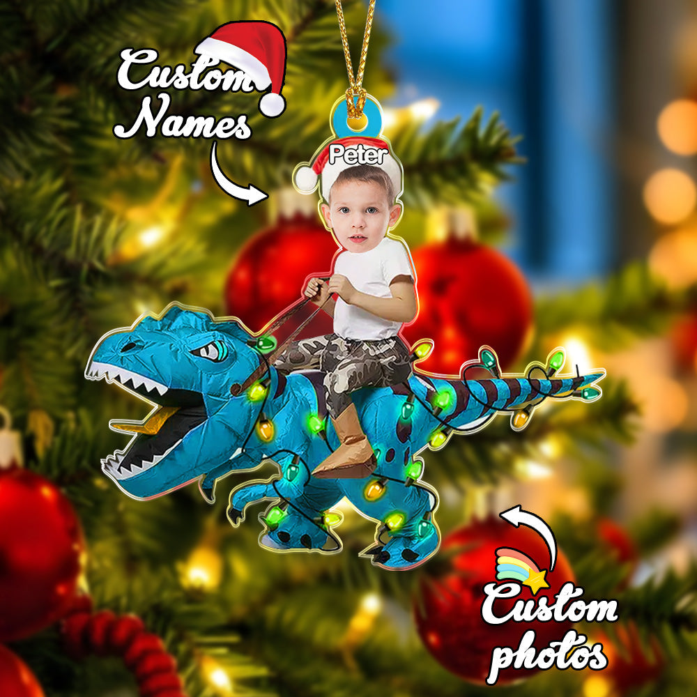 Personalized Cute Kid Rides The Dinosaurus Ornament Christmas Gift for Kids