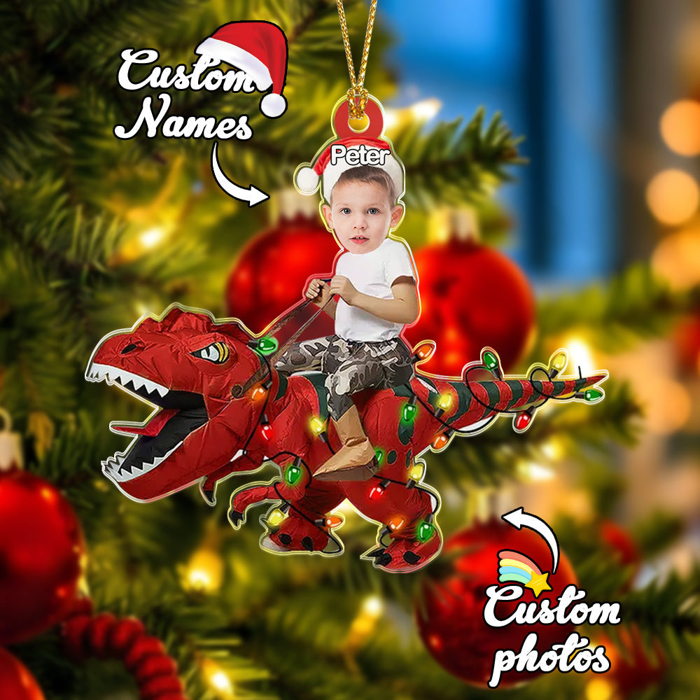 Personalized Cute Kid Rides The Dinosaurus Ornament Christmas Gift for Kids